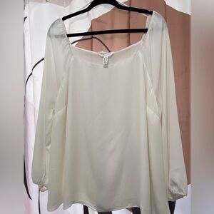 White Long Sleeve Square Neck Blouse